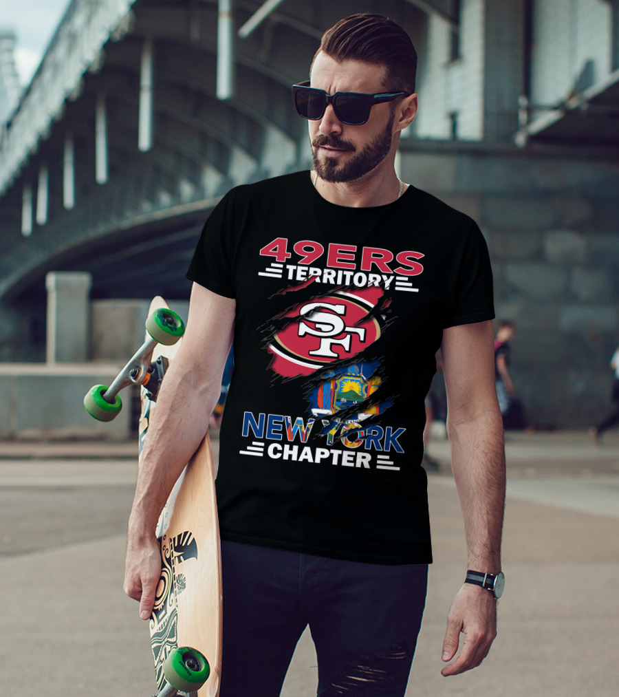 49ers Territory New York Chapter SF Logo With New York Flag Background T-Shirt