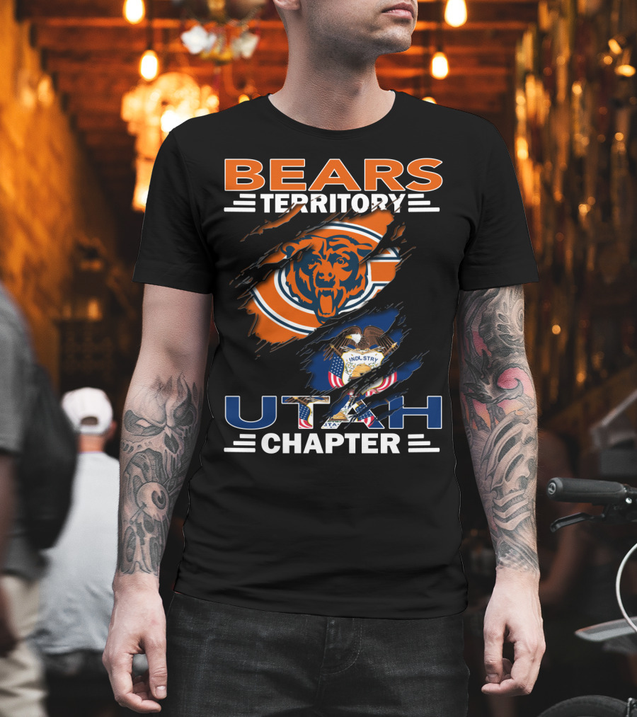 Bears Territory Utah Chapter Chicago Bears Utah State Flag T-Shirt