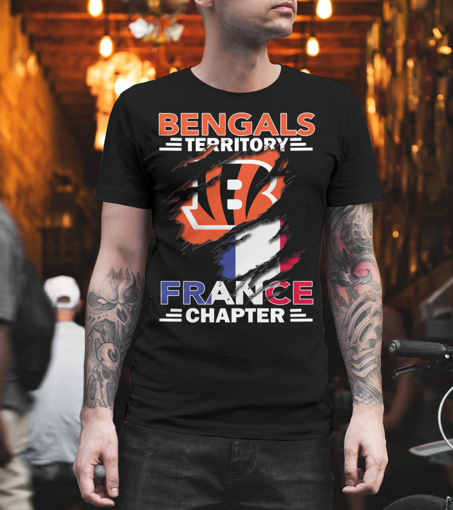 Bengals Territory France Chapter Iconic B Logo with Tricolor Flag T-Shirt