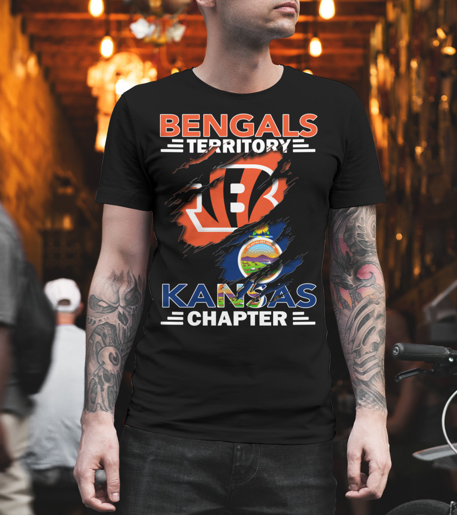 Bengals Territory Kansas Chapter Logo With State Flag Background T-Shirt