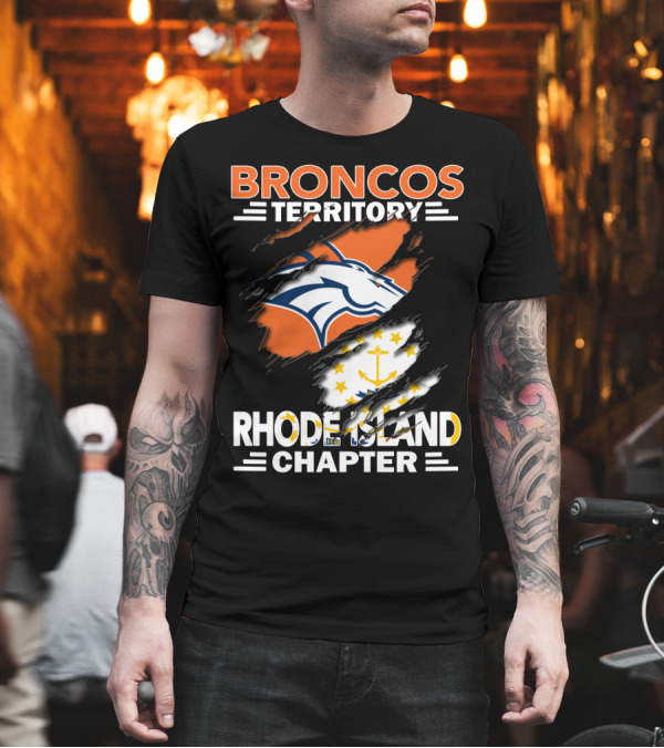 Broncos Territory Rhode Island Chapter Logo with Ripped Flag T-Shirt Broncos Territory Rhode Island Chapter Logo with Ripped Flag T-Shirt