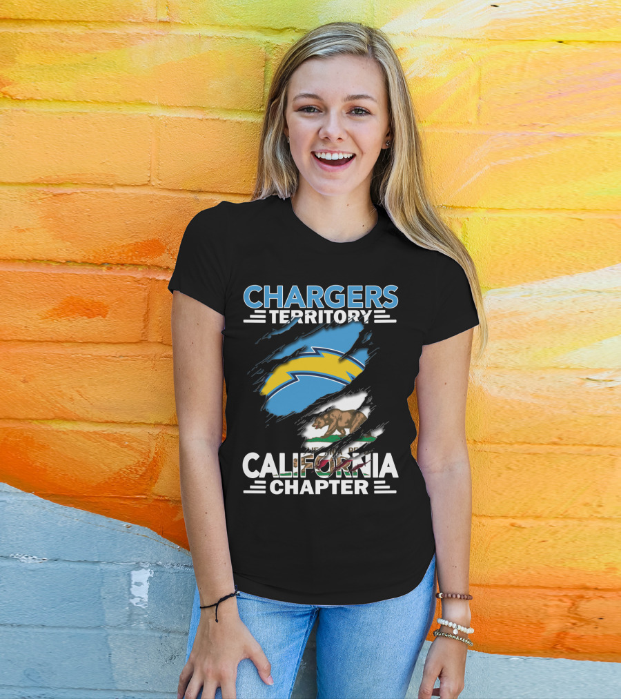 Chargers Territory California Chapter Lightning Bolt And Bear Flag T-Shirt