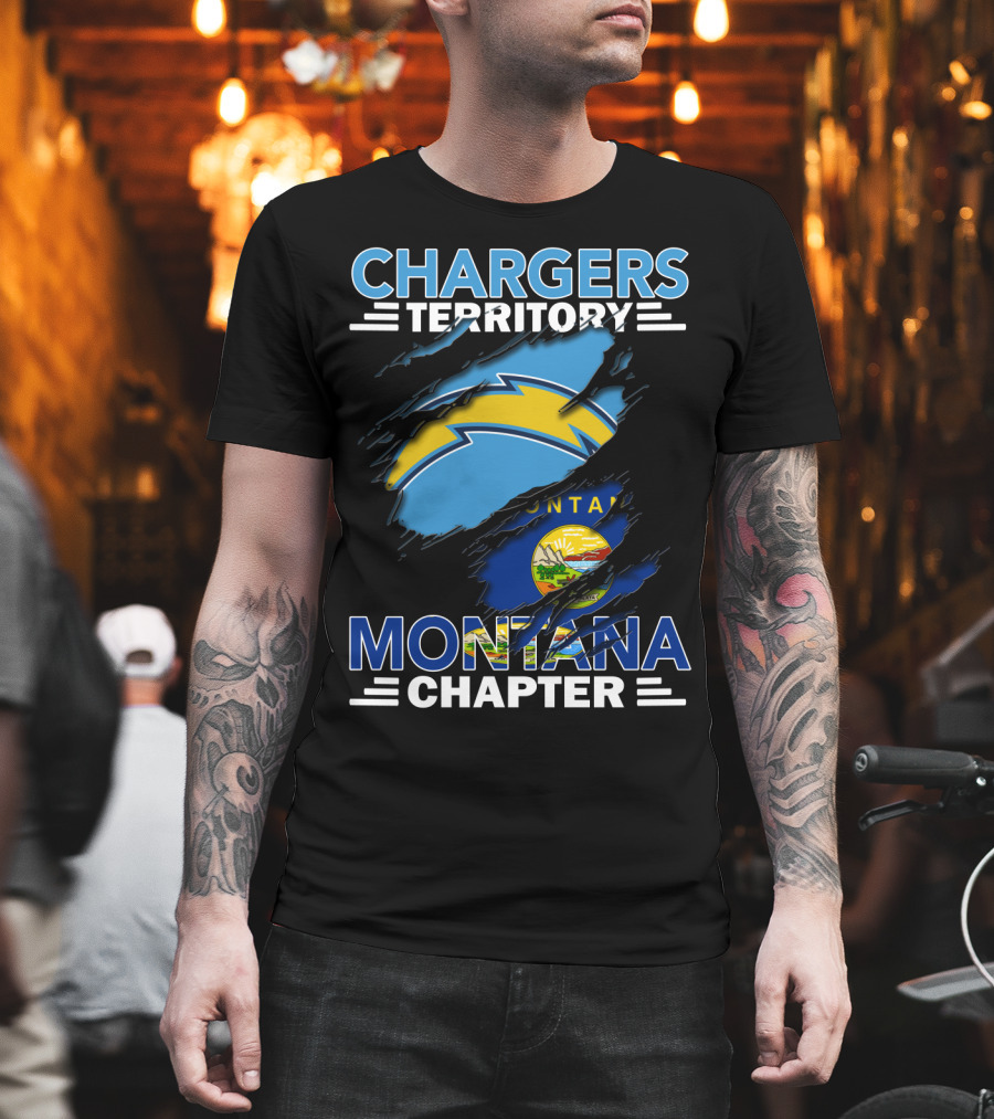 Chargers Territory Montana Chapter Lightning Bolt and State Flag T-Shirt