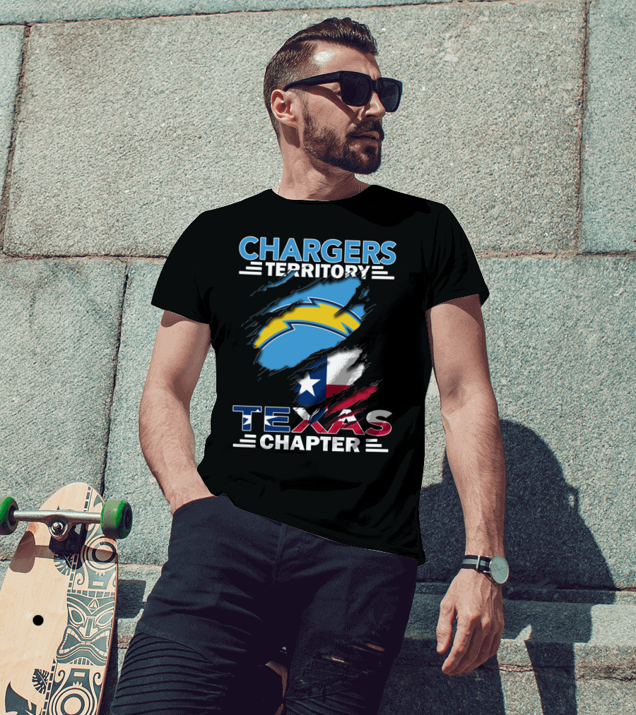 Chargers Territory Texas Chapter Logo With Texas Flag And Lightning Bolt T-Shirt
