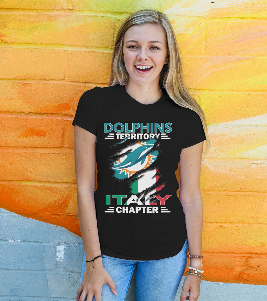 Dolphins Territory Italy Chapter Miami Logo Italian Flag T-Shirt