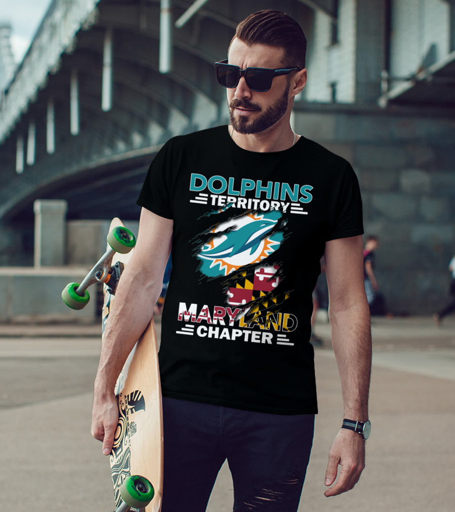 Dolphins Territory Maryland Chapter Miami Dolphins Logo With Maryland Flag T-Shirt