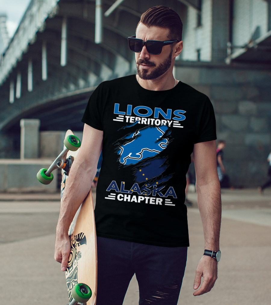Lions Territory Alaska Chapter Blue Lion And Flag T-Shirt