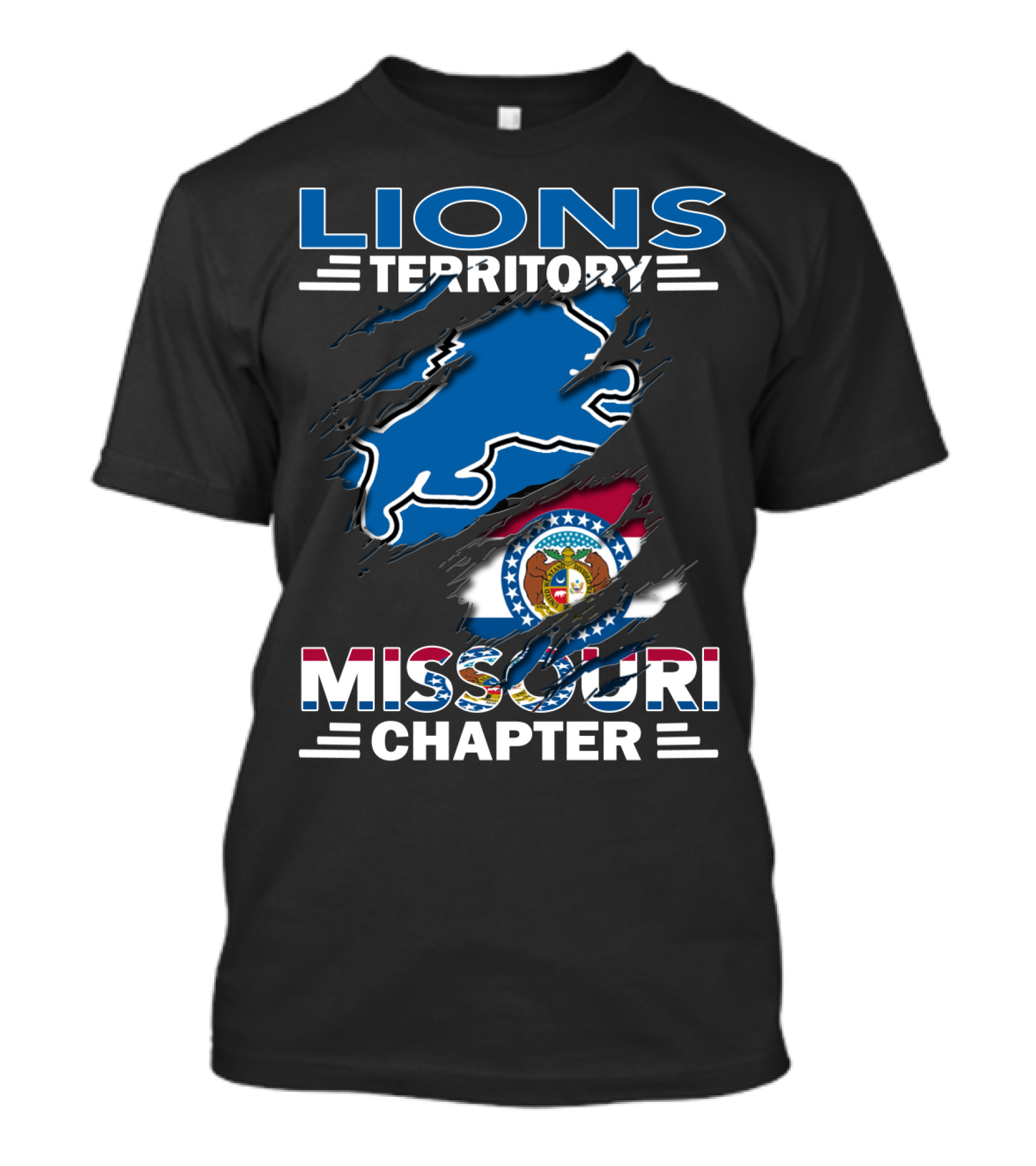 Lions Territory Missouri Chapter Detroit Lions And Missouri State Flag T-Shirt