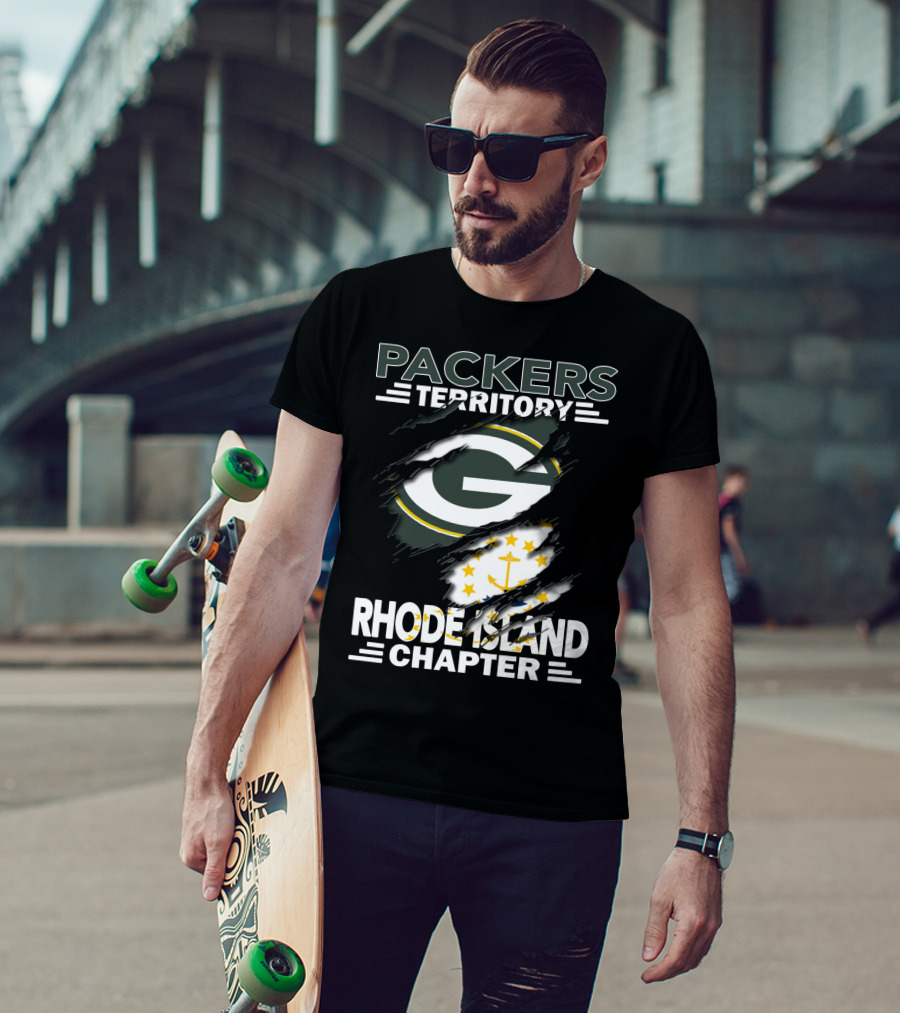 Packers Territory Rhode Island Chapter Green Bay Logo With Flag Elements T-Shirt