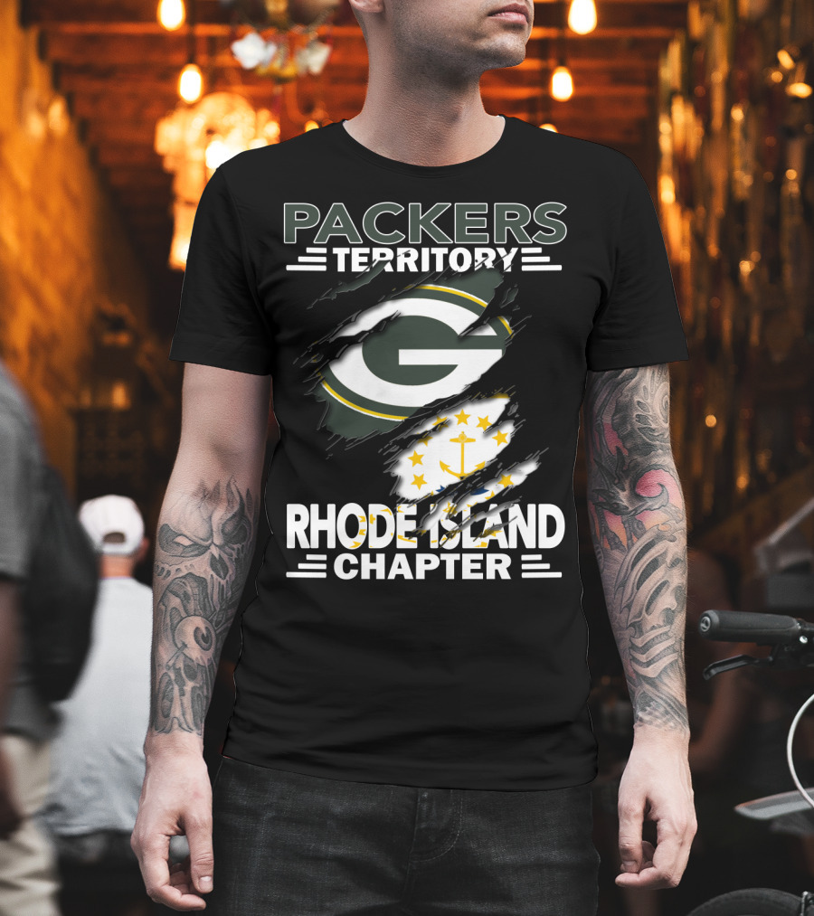 Packers Territory Rhode Island Chapter Green Bay Logo With Flag Elements T-Shirt