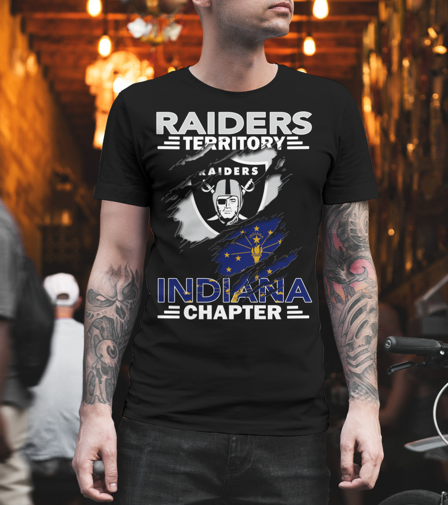Raiders Territory Indiana Chapter NFL Fan Club Emblem Indiana Flag Raiders T-Shirt