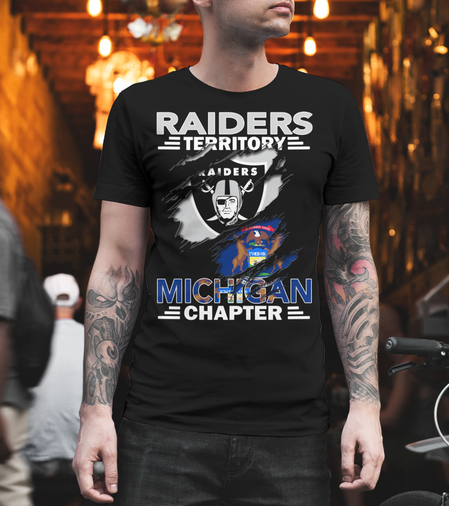 Raiders Territory Michigan Chapter With Raiders Logo And Michigan Flag Elements T-Shirt