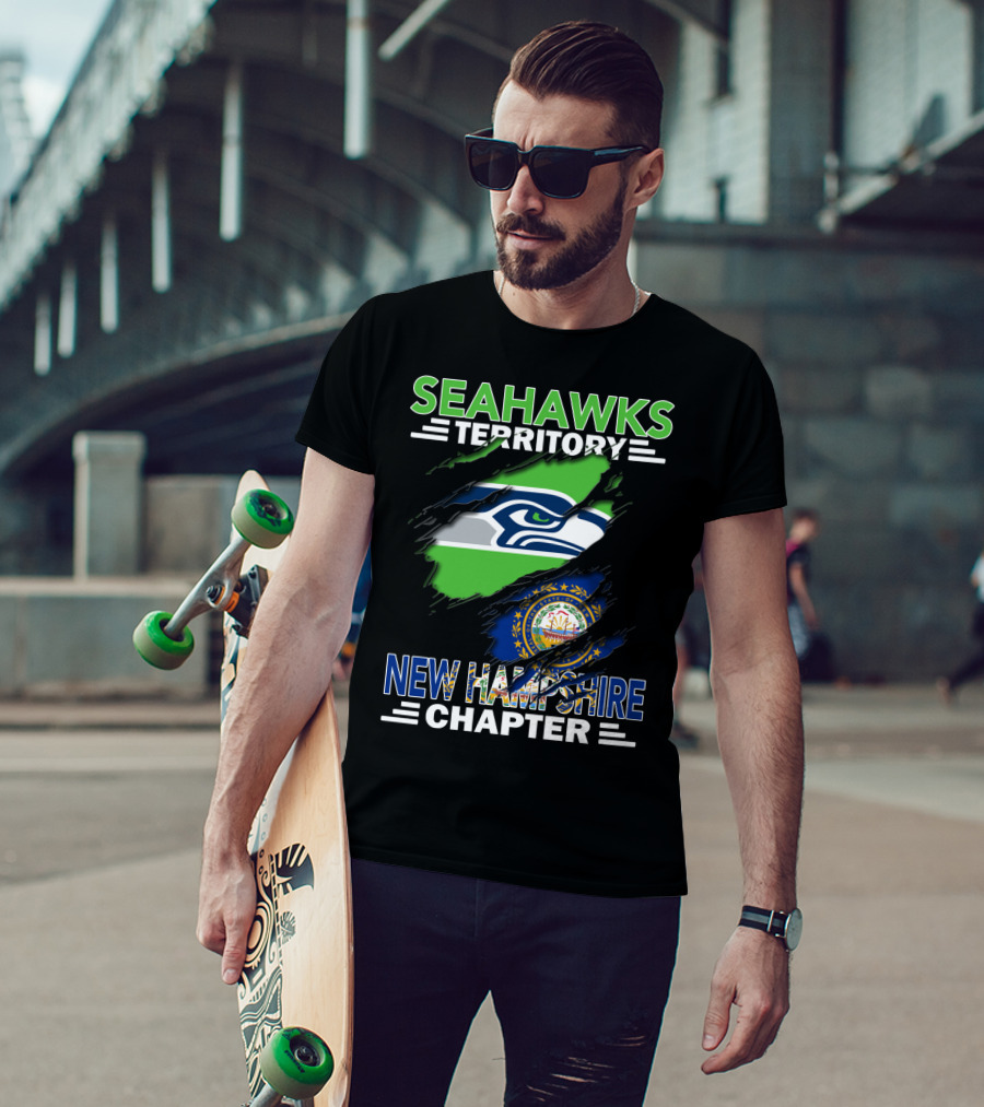 Seahawks Territory New Hampshire Chapter Logo With Seahawks And New Hampshire Flag Elements T-Shirt
