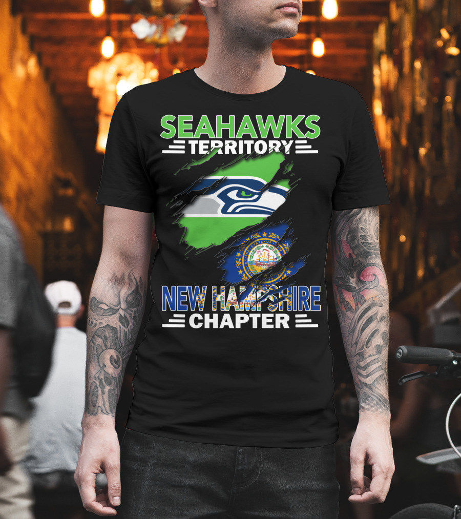 Seahawks Territory New Hampshire Chapter Logo With Seahawks And New Hampshire Flag Elements T-Shirt