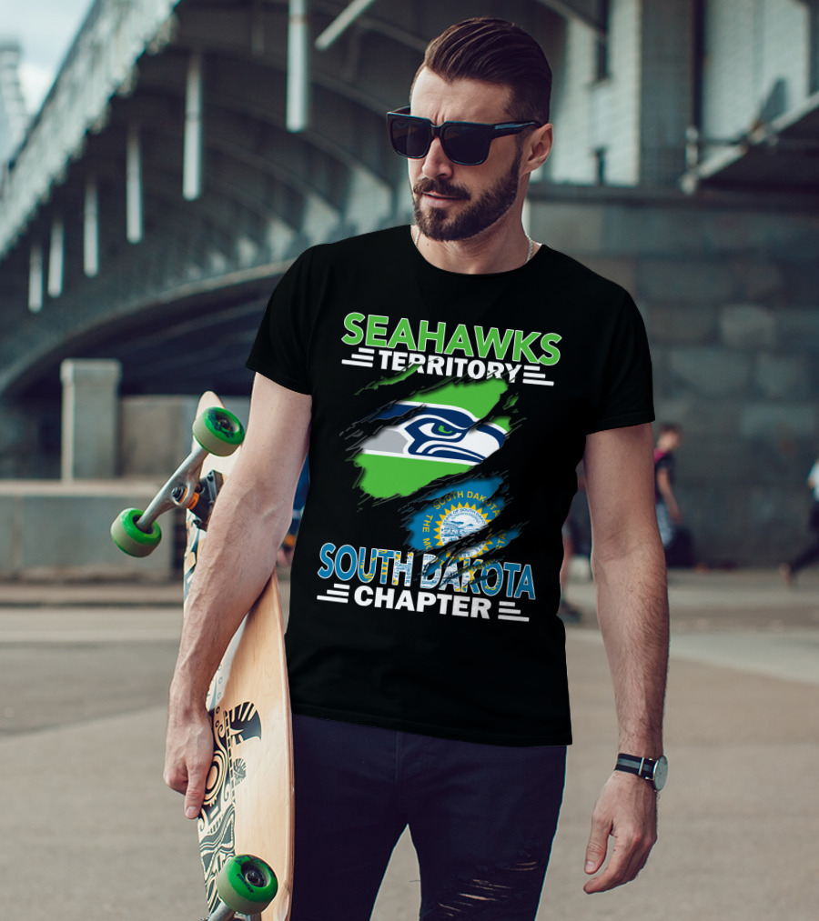 Seahawks Territory South Dakota Chapter Flag Ripped T-Shirt