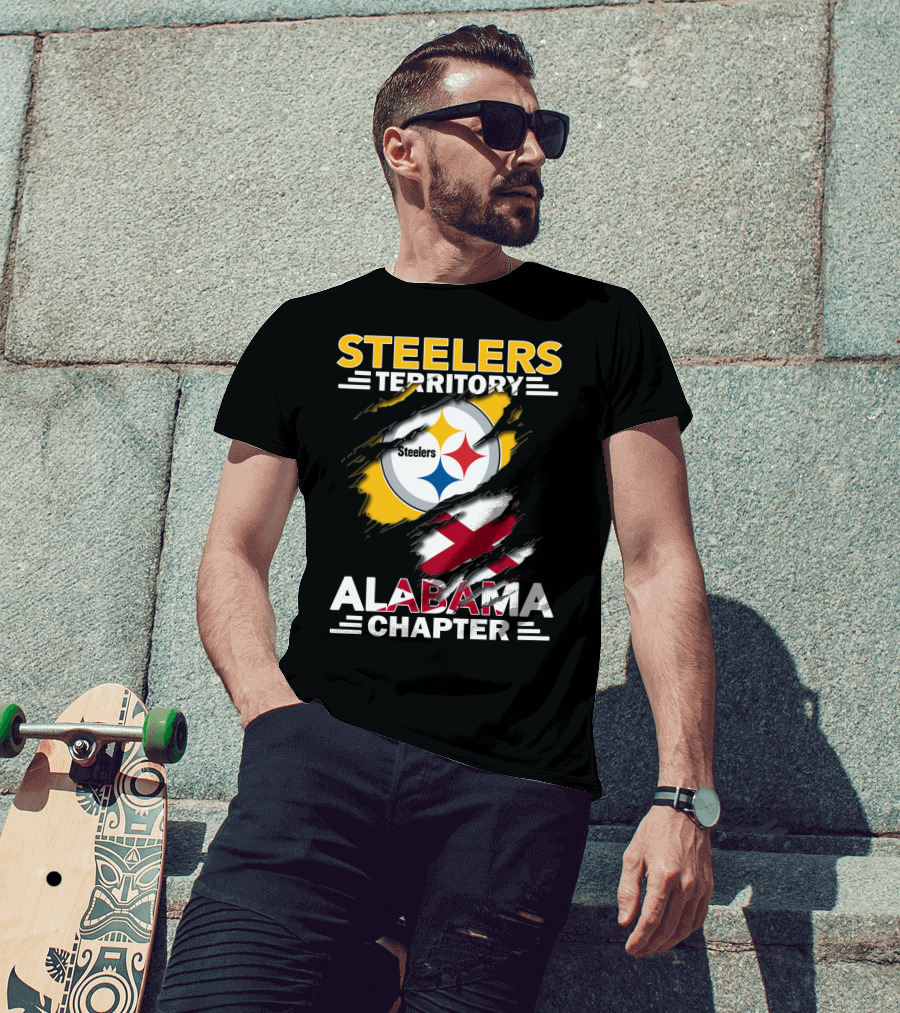 Steelers Territory Alabama Chapter Logo With Steelmark And Alabama Flag Elements T-Shirt