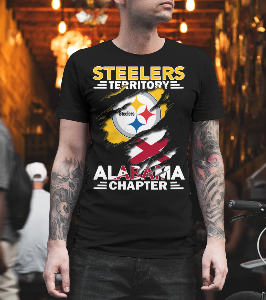 Steelers Territory Alabama Chapter Logo With Steelmark And Alabama Flag Elements T-Shirt