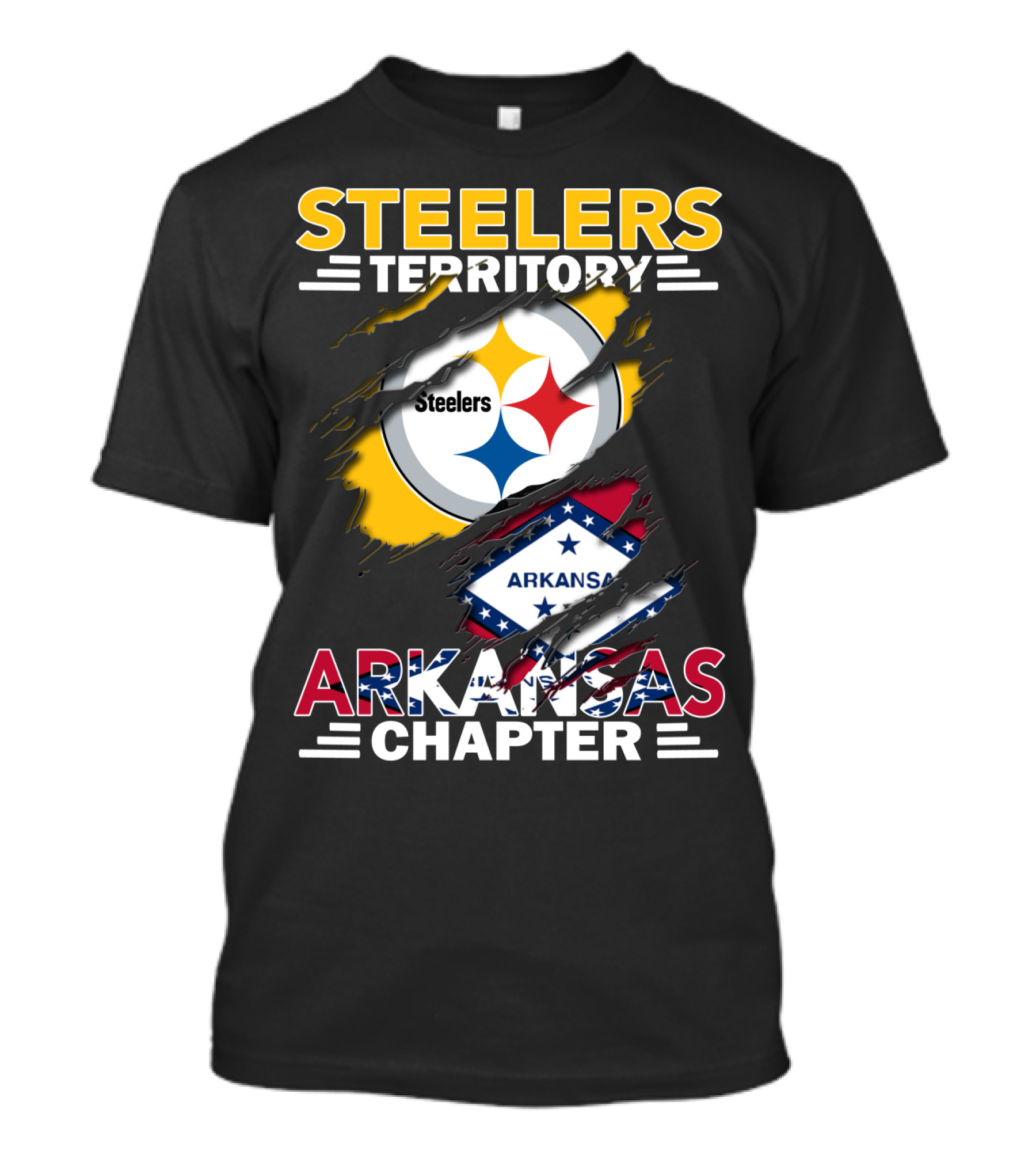 Steelers Territory Arkansas Chapter Steelers Logo Arkansas Flag T-Shirt