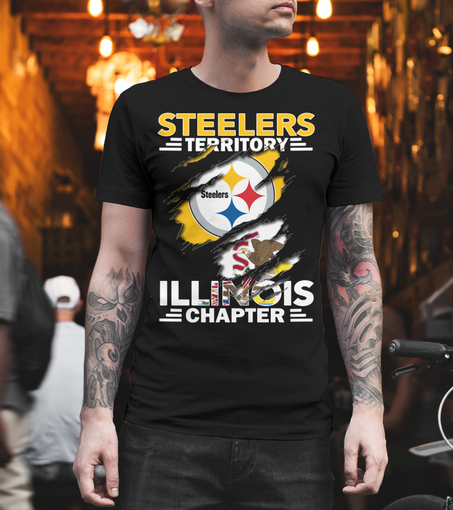 Steelers Territory Illinois Chapter Steelers Logo Illinois Flag Torn Effect T-Shirt
