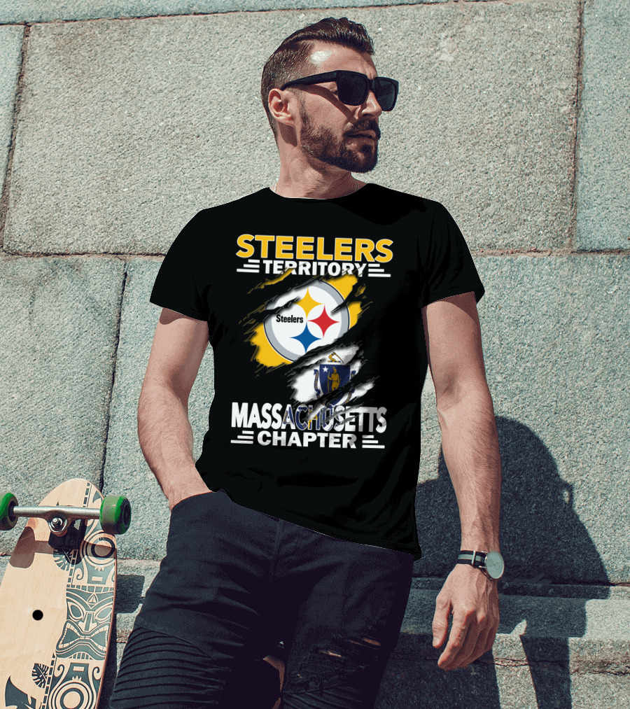 Steelers Territory Massachusetts Chapter Logo With Massachusetts Flag And Steelers Emblem T-Shirt