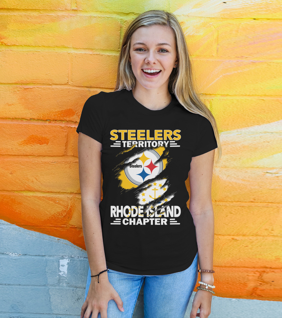 Steelers Territory Rhode Island Chapter Steel Logo And State Flag Fusion T-Shirt