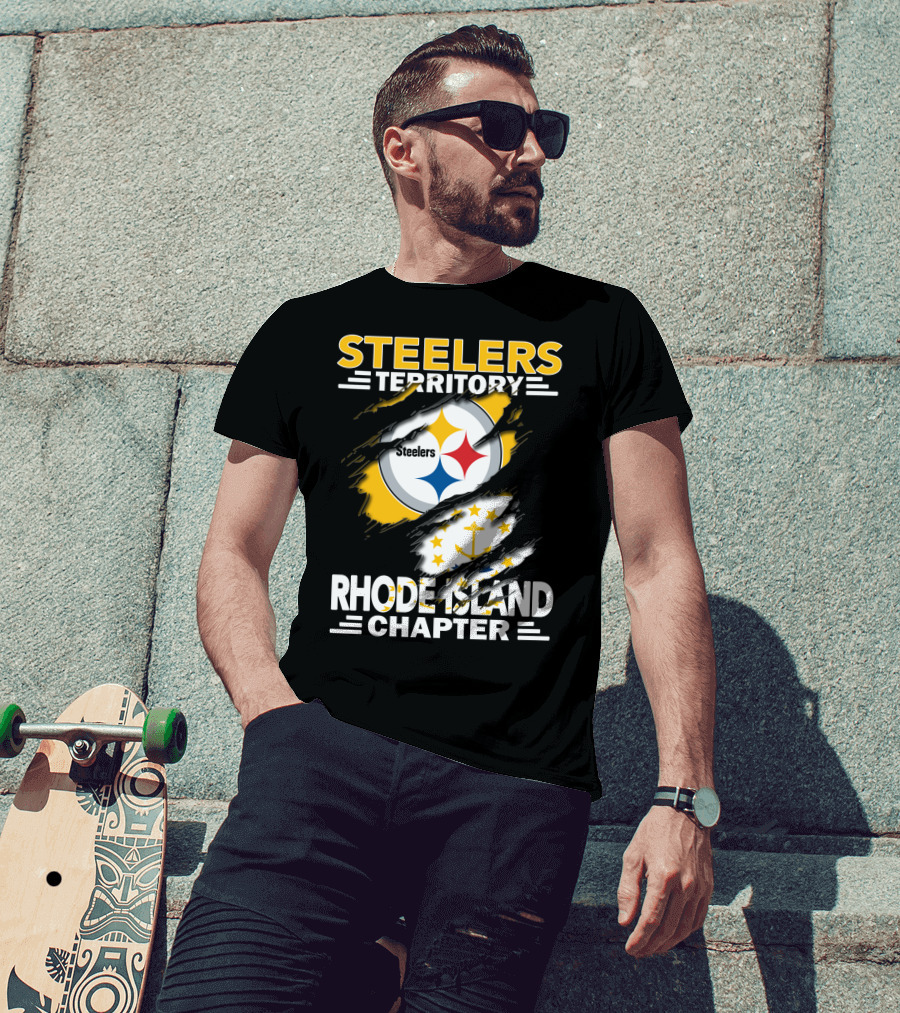 Steelers Territory Rhode Island Chapter Steel Logo And State Flag Fusion T-Shirt