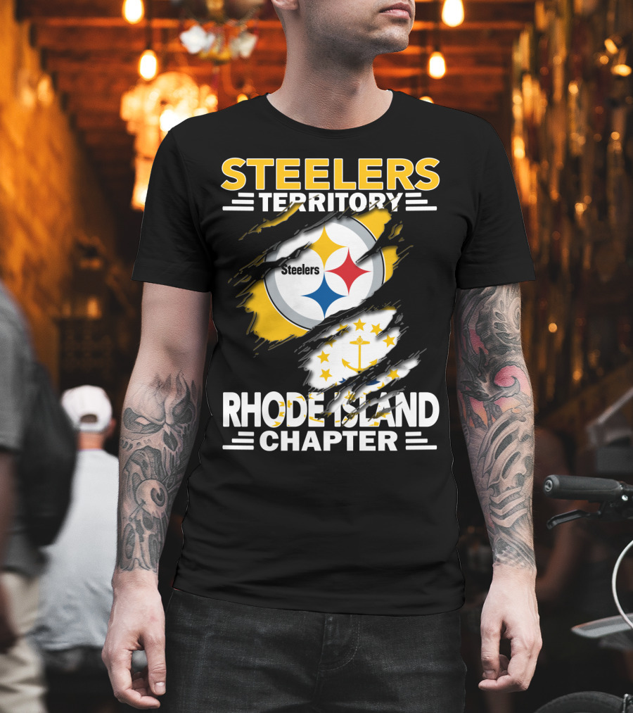 Steelers Territory Rhode Island Chapter Steel Logo And State Flag Fusion T-Shirt