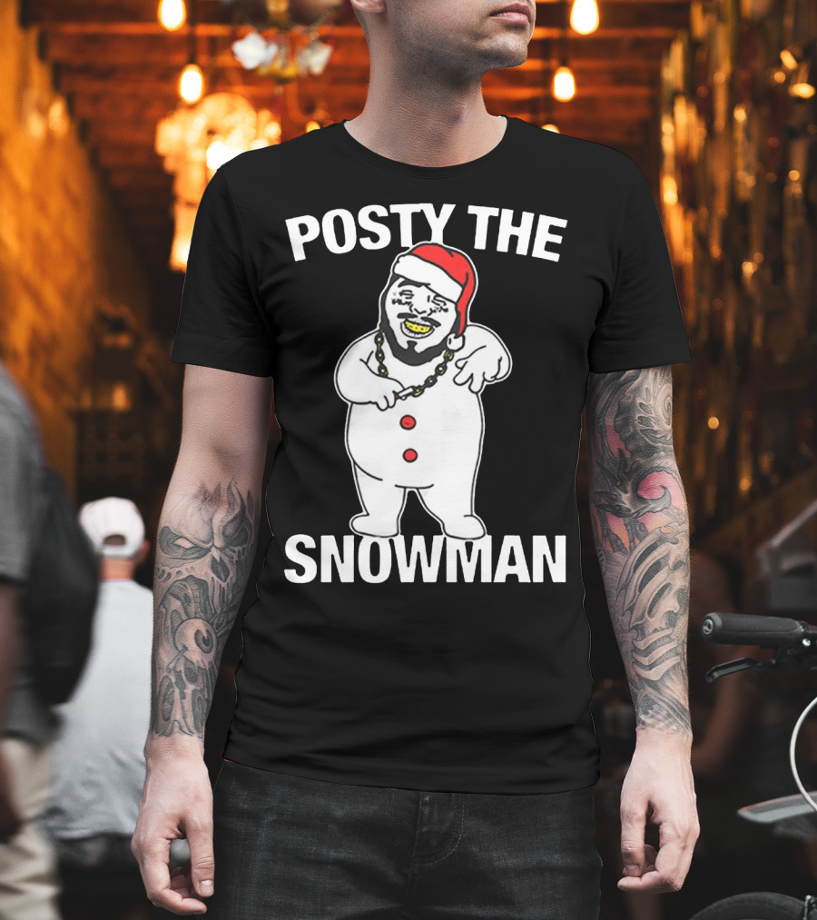 Merry Christmas Posty the Snowman Santa Malone T-Shirt