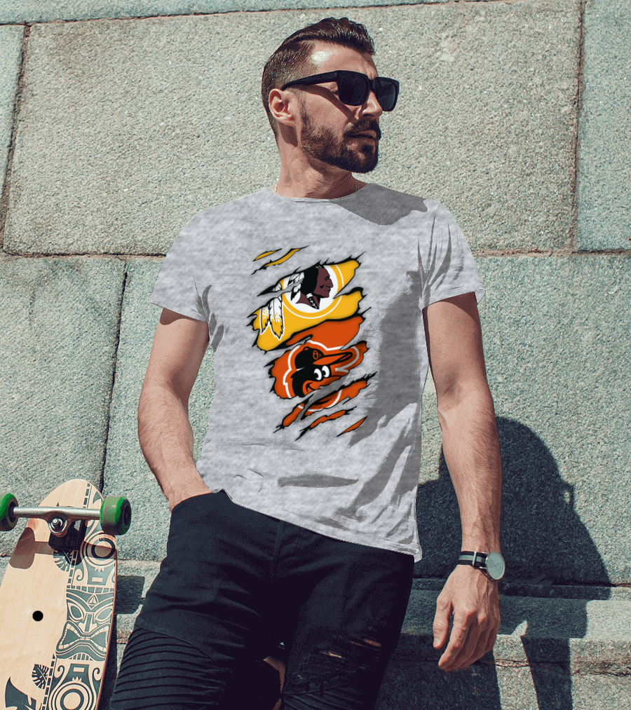 Washington Redskins Baltimore Orioles Torn Logo Layers T-Shirt