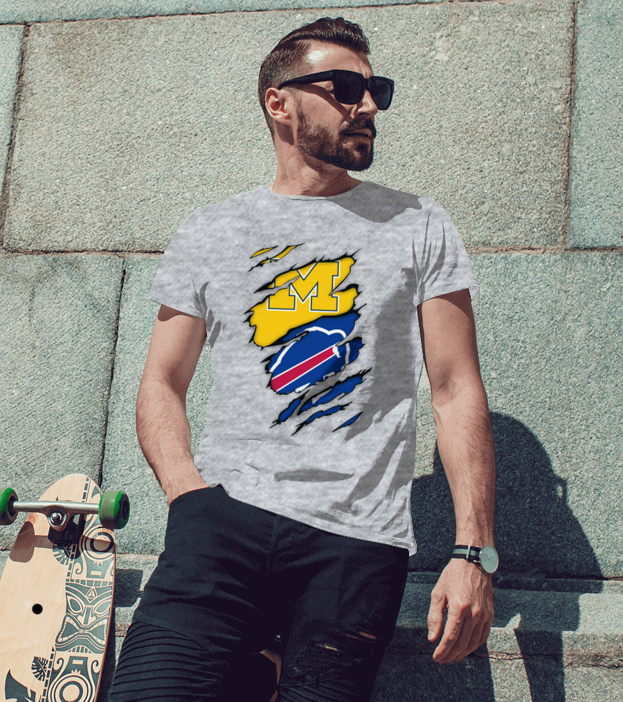 Michigan Wolverines Buffalo Bills Ripped T-Shirt