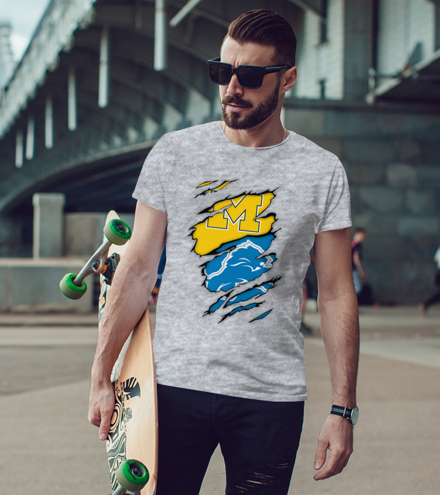 Michigan Wolverines Detroit Lions Crossover T-Shirt