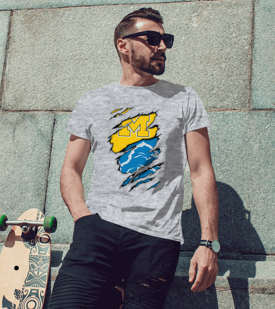 Michigan Wolverines Detroit Lions Crossover T-Shirt