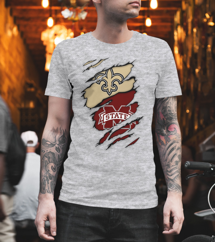 New Orleans Saints Mississippi State Torn T-Shirt