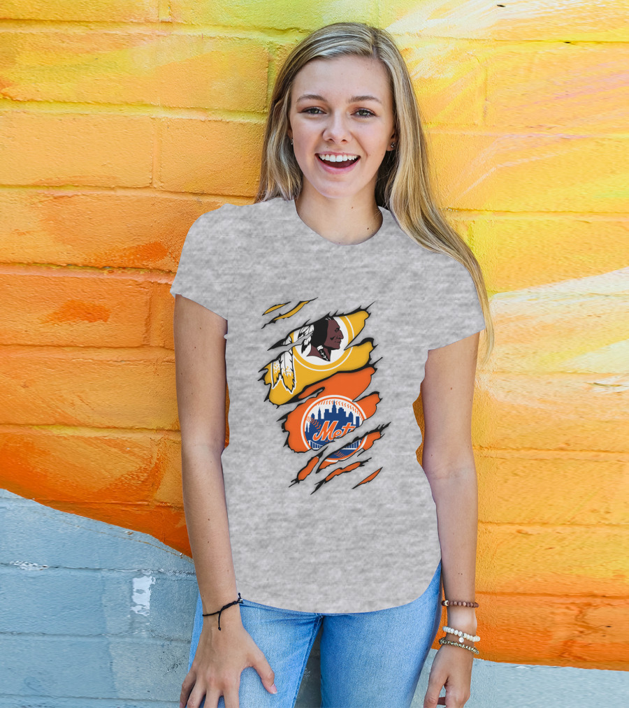 Washington Redskins New York Mets Broken Wall T-Shirt