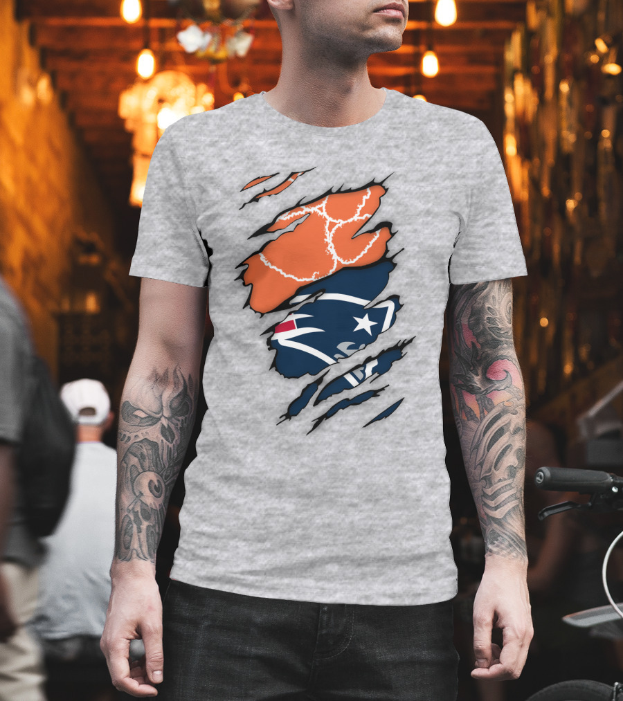 New England Patriots Clemson Football Claw Marks Logo Mashup T-Shirt