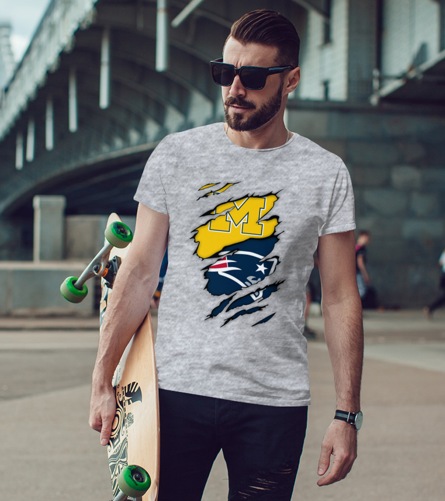 New England Patriots Michigan Wolverines Logo Blend T-Shirt