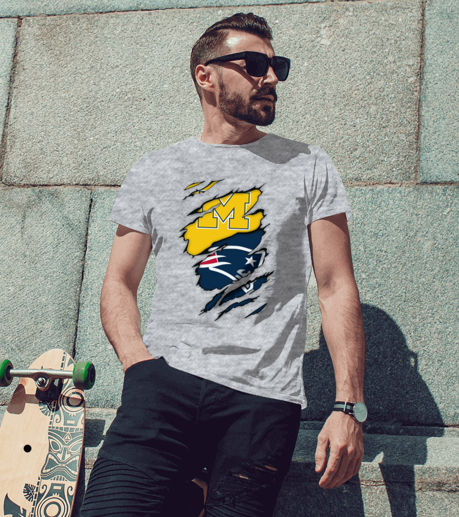 New England Patriots Michigan Wolverines Logo Blend T-Shirt