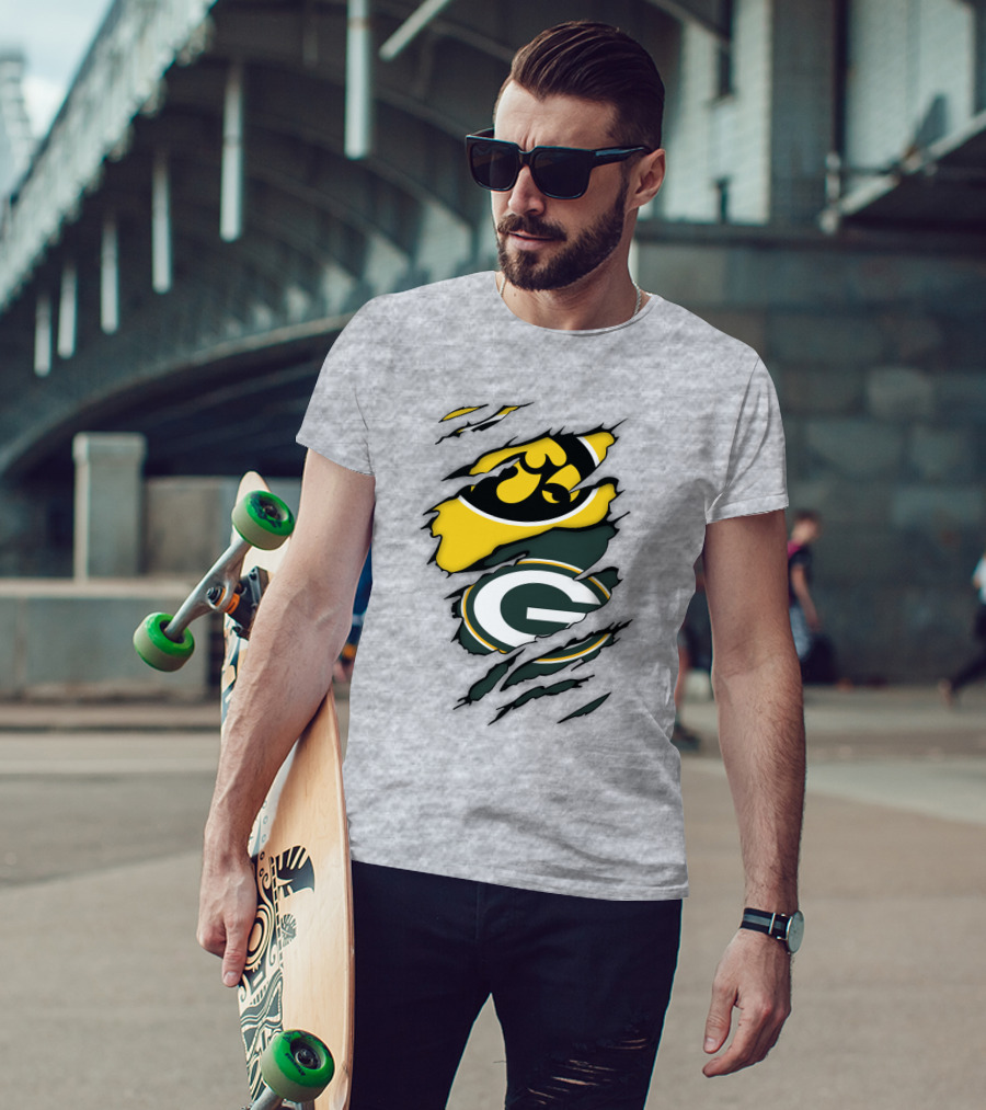 Green Bay Packers Iowa Hawkeyes Team Spirit Logo Fusion T-Shirt