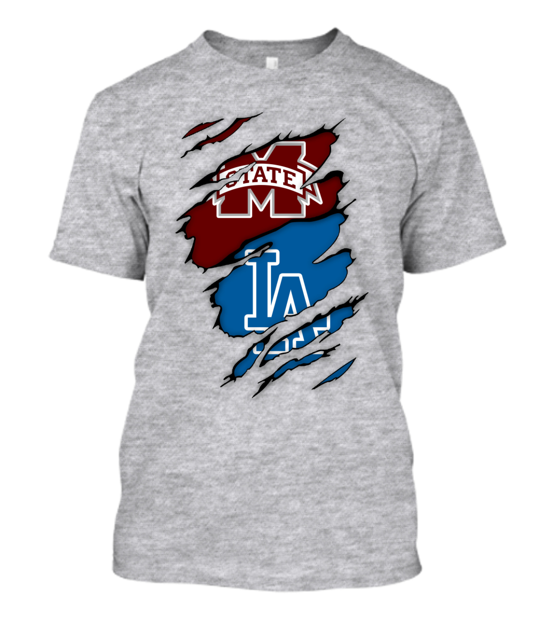 Los Angeles Dodgers LA Mississippi State MS State Torn Effect T-Shirt