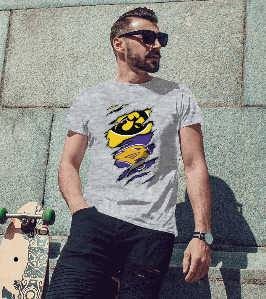 Northern Iowa Panthers Iowa Hawkeyes Dual Logo Fusion T-Shirt