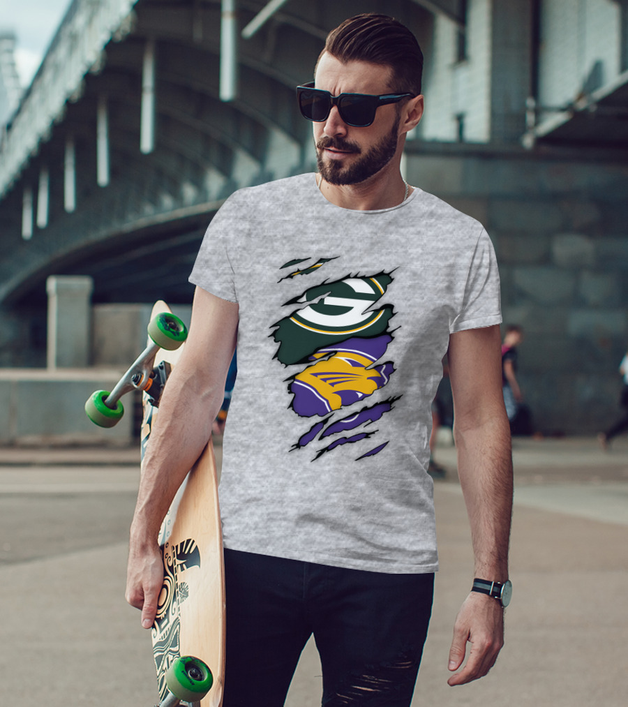 Green Bay Packers And Northern Iowa Panthers Logo Fusion T-Shirt