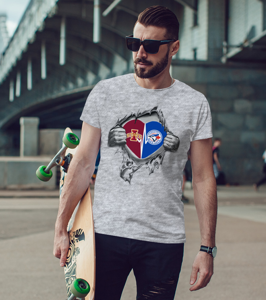 Iowa State Cyclones Toronto Blue Jays Fan Heart Torn T-Shirt