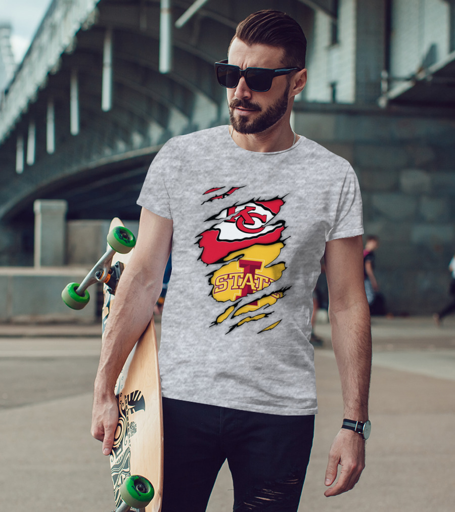 Iowa State Cyclones Kansas City Chiefs Logo Ripped Style T-Shirt