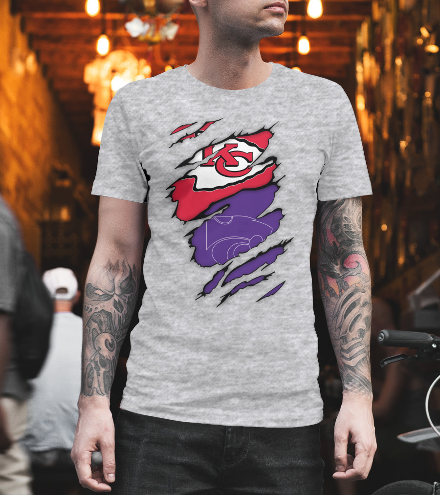 Kansas City Chiefs And Kansas State Wildcats Logo Integration T-Shirt