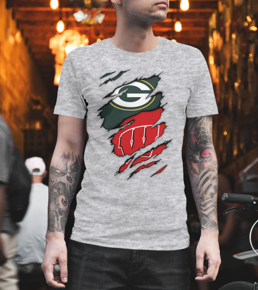 Wisconsin Badgers And Green Bay Packers Claw Marks Logo Mashup T-Shirt