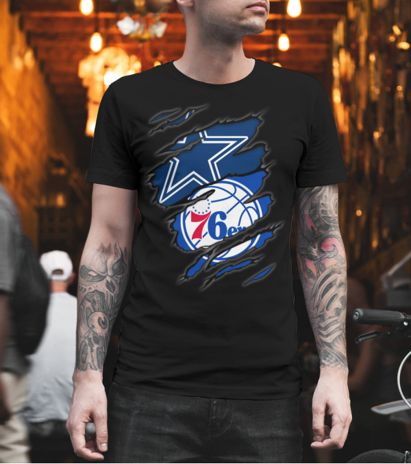 Cowboys Star and Philadelphia 76ers Logo Fusion T-Shirt Cowboys Star and Philadelphia 76ers Logo Fusion T-Shirt