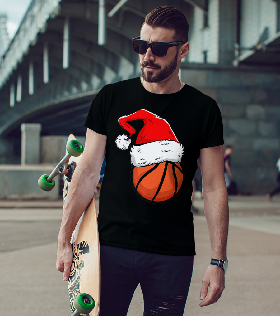 Funny Basketball Coach Player Santa Hat T-Shirt