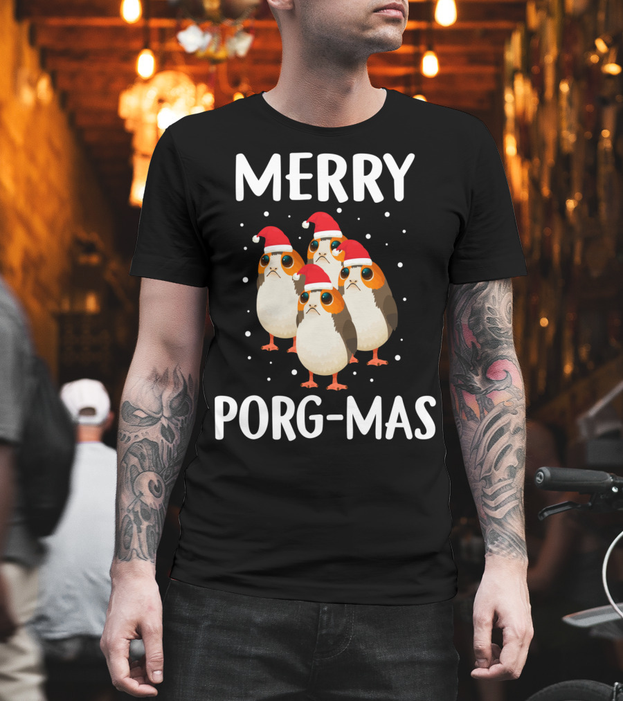 Merry Porg-Mas Christmas Holiday Season with Festive Porgs in Santa Hats T-Shirt