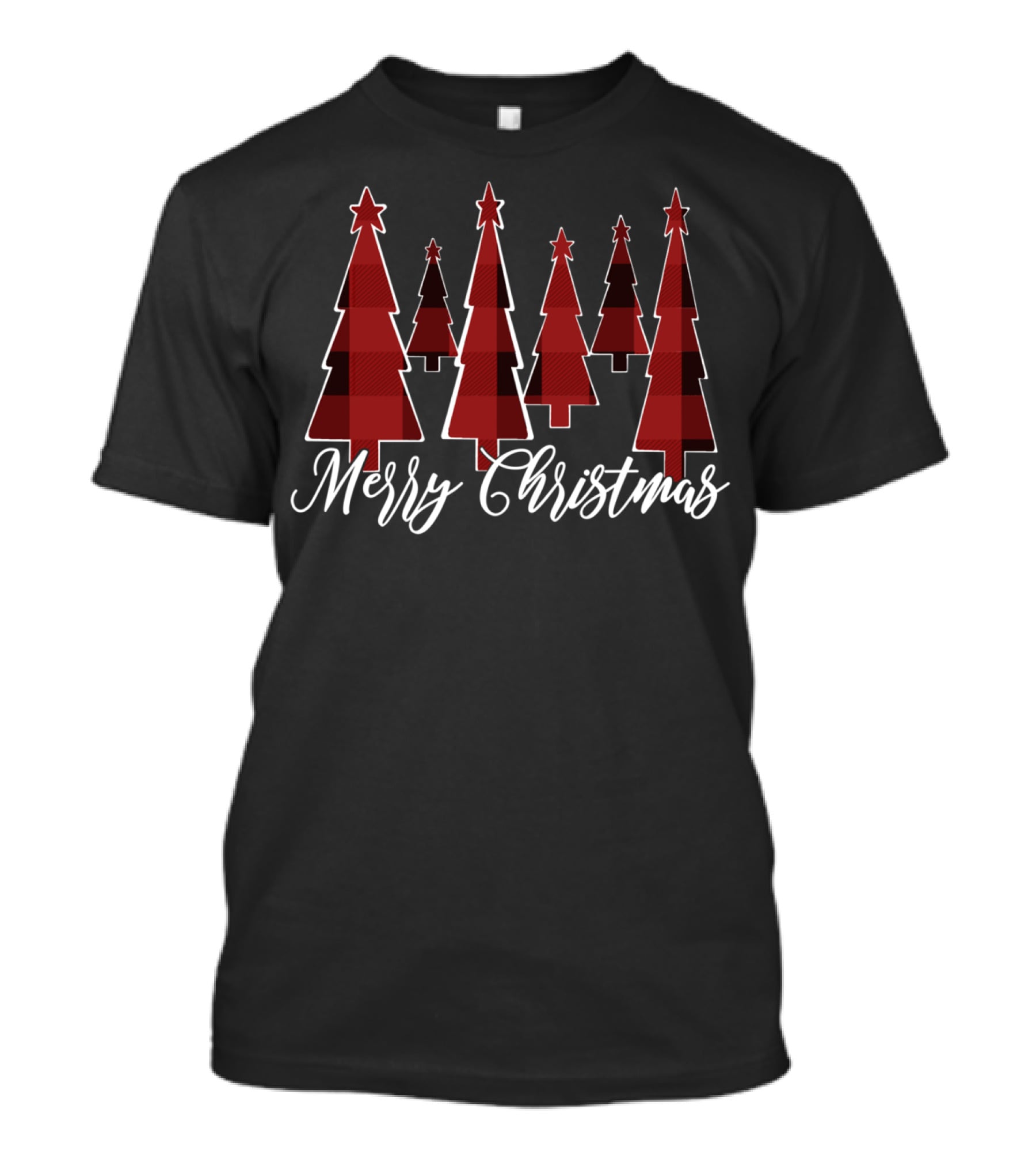 Merry Christmas Red And Black Buffalo Plaid Trees T-Shirt