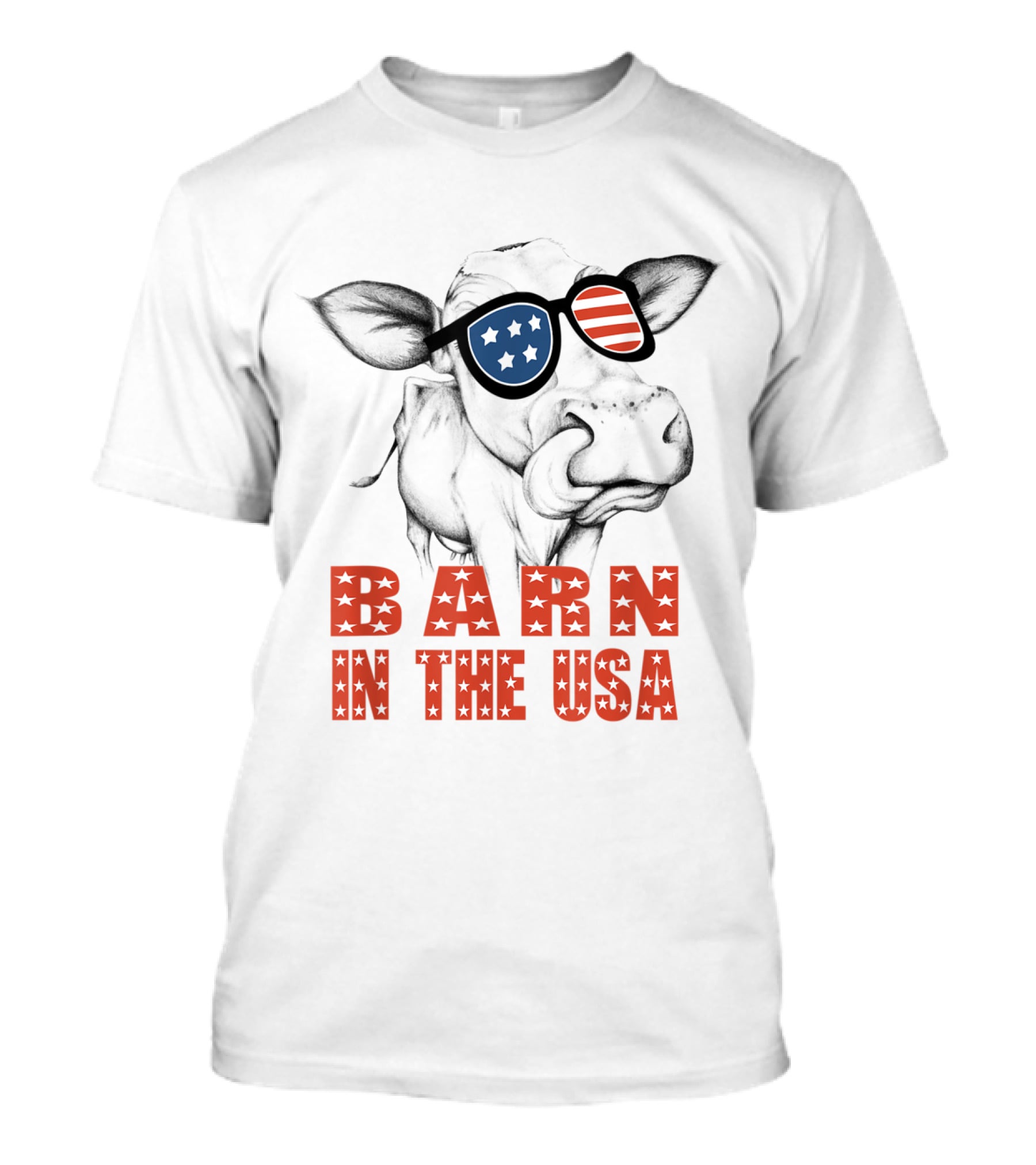 Barn In The USA Patriotic Flag Sunglasses Cow T-Shirt